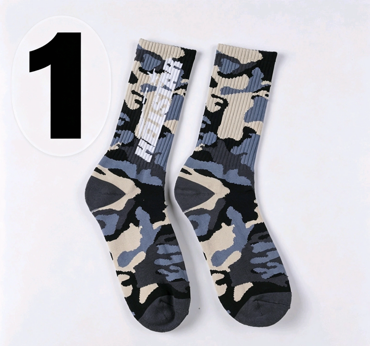 Hellstar Crew Socks, Hip Hop Streetwear Camo Spider Web Flame Star Print Socks, Unisex Mid Calf Athletic Socks For Men Women