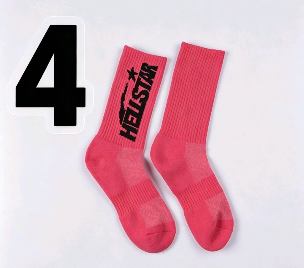 Hellstar Crew Socks, Hip Hop Streetwear Camo Spider Web Flame Star Print Socks, Unisex Mid Calf Athletic Socks For Men Women