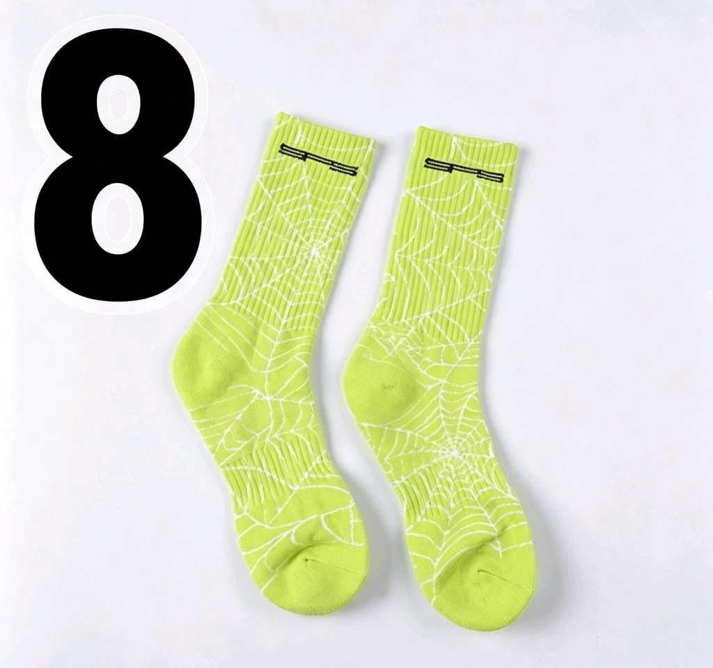 Hellstar Crew Socks, Hip Hop Streetwear Camo Spider Web Flame Star Print Socks, Unisex Mid Calf Athletic Socks For Men Women