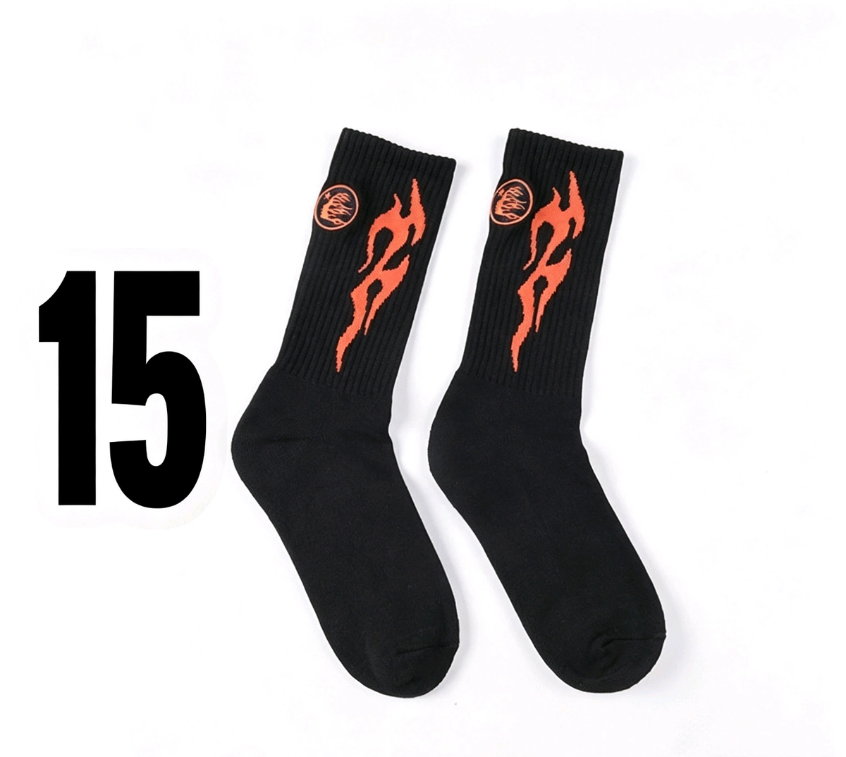 Hellstar Crew Socks, Hip Hop Streetwear Camo Spider Web Flame Star Print Socks, Unisex Mid Calf Athletic Socks For Men Women