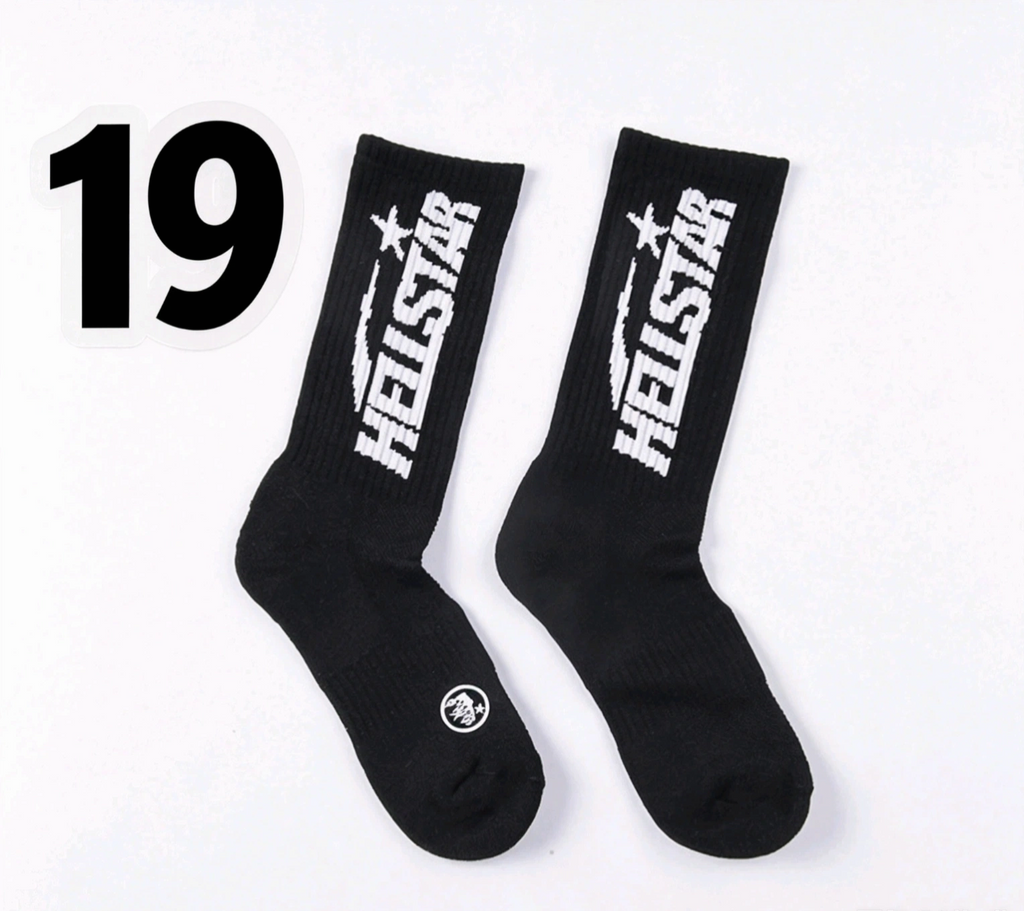 Hellstar Crew Socks, Hip Hop Streetwear Camo Spider Web Flame Star Print Socks, Unisex Mid Calf Athletic Socks For Men Women